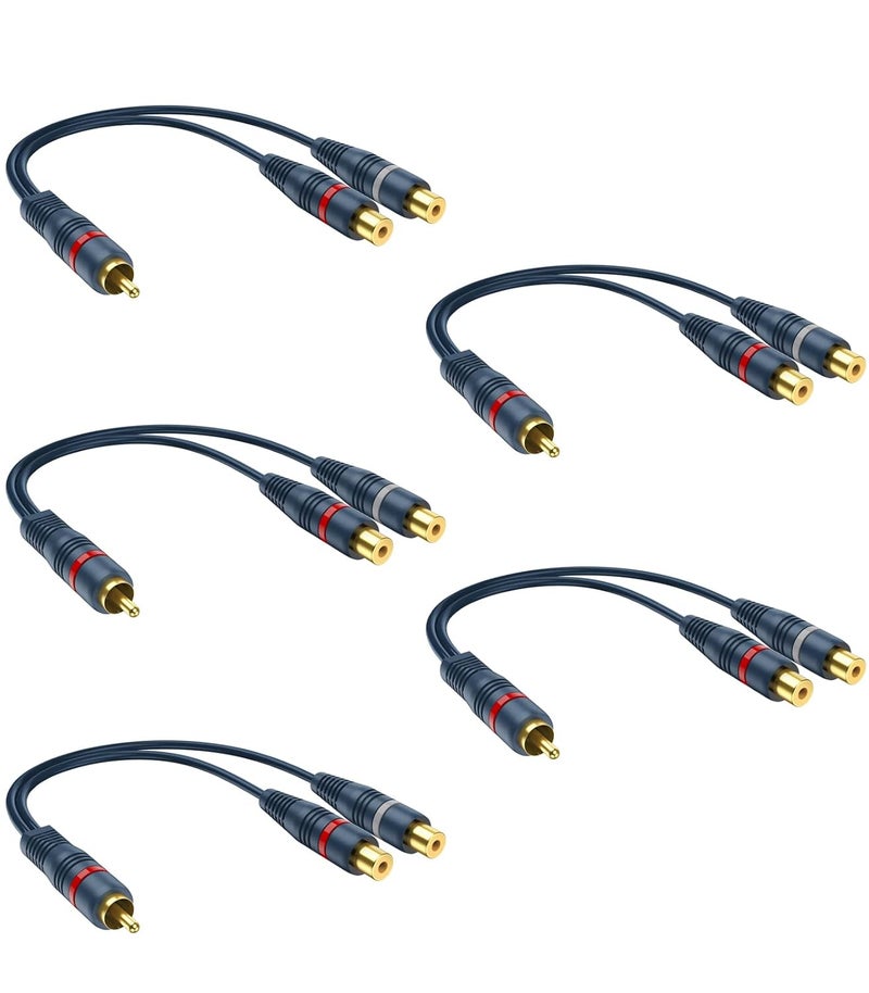 DteeDck RCA Splitter 1 Male 2 Female 5 Pack, RCA Y Splitter RCA Cable Audio Video Splitter Adapter Extension Cord 0.2M/0.65ft for Subwoofer Speaker - Image 1